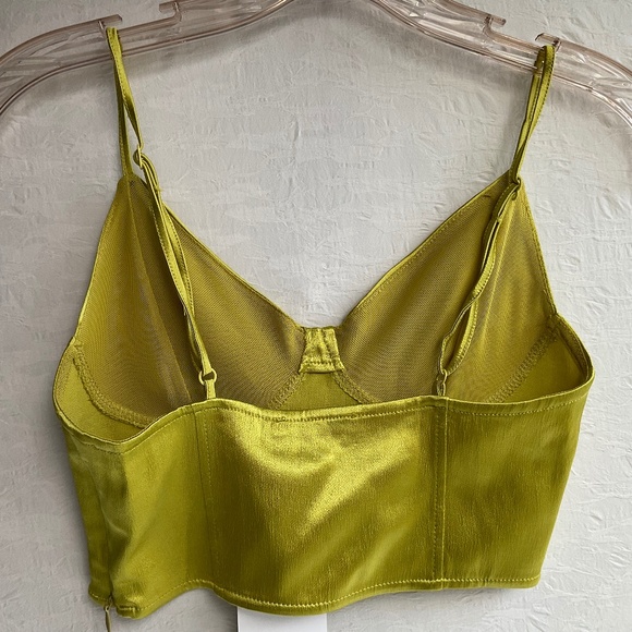 Zara Satin Chartreuse Cropped Top Adjustable Straps Bustier NWT Size M - Picture 2 of 8